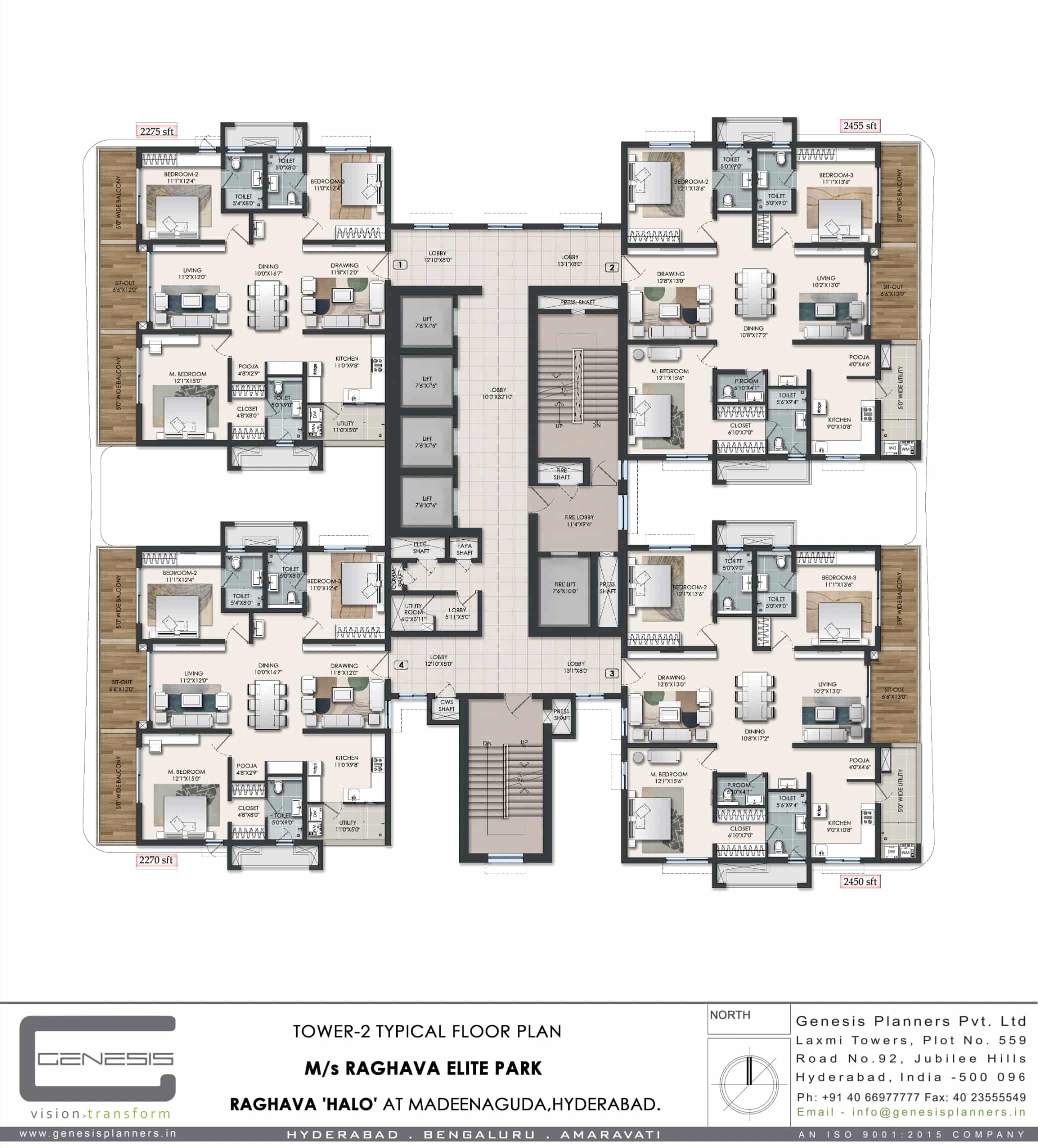 Raghava Halo floor plan — 3 BHK · 2270–2275 sft, Kondapur