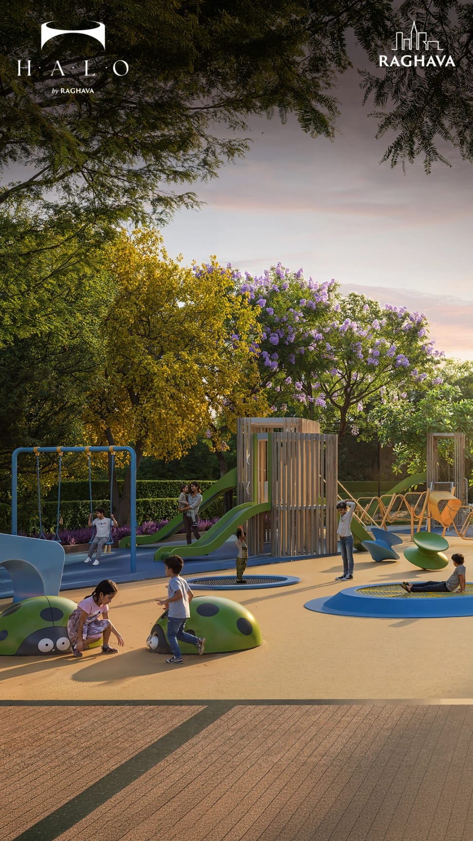 Landscaped children's play area at Raghava Halo, Kondapur